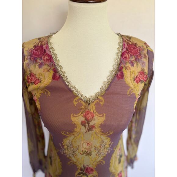 Michal Negrin Mesh Baroque Rose Print Dress - Picture 3 of 4
